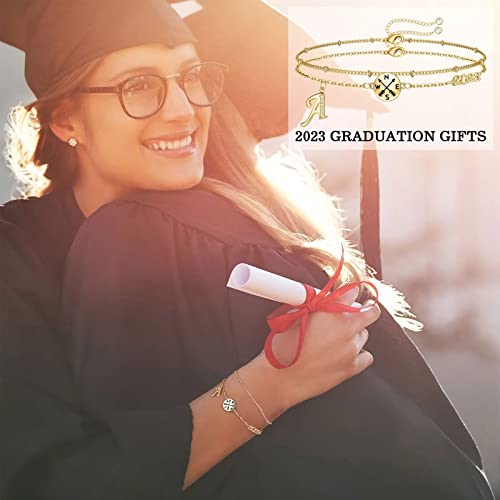 Graduation Gifts Bracelet For Her, Gold Plated Class Of 2023 Graduation Bracelets For Women Compass Layered Initial A Bracelet Graduations Gift For Women Senior College Graduations Gifts For Her 2023 #TOP2