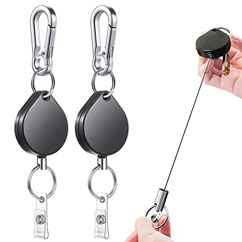 Preisvergleich Produktbild YIDOUJIN Schlüsselanhänger Ausziehbarer Schlüsselkette Ausziehbar Schlüsselanhänger Karabiner Ausziehbarer Schlüsselkette fur ID Card Studentenausweis Schwarz 2 Stück
