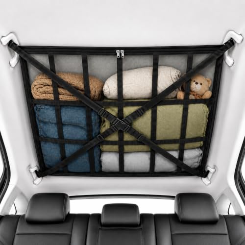Car Ceiling Cargo Net, 90cm x 65cm Upgraded Anti-Sag Roof Storage Organiser