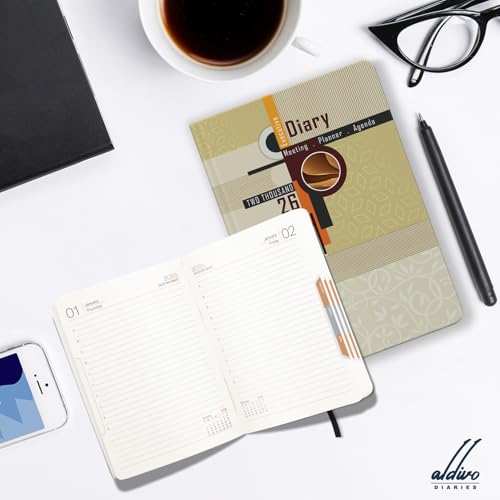 Image of ALDIVO Paper Cover Hard Bound New Year Diary 2026 | A5 Size 365 Days 2026 Daily Planner Diary with Dates, Calendar, Month Cut Index and Bookmark For Office, Personal and Corporate Use (AD622)