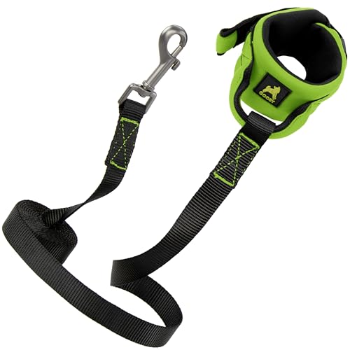 Image of Gooby Neoprene Wristband Sport Leash, Lime, 6 FT | Hands-free wristband; Neoprene padded cushion; 6 ft; Adjustable hook-and-loop fastener; All-weather