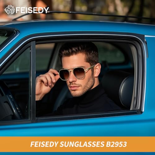 FEISEDY Sunglasses Aviator Men Women 70s Sun Glasses Square Frame UV400 Protection B29532