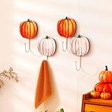 Weysat 4 Pcs Autumn Pumpkin Wall Hooks Pumpkin Key Holder Fall Towel Hooks Thanksgiving Wall Decor Heavy Duty Clothes Hanger for Fall Bathroom Living Room Decor