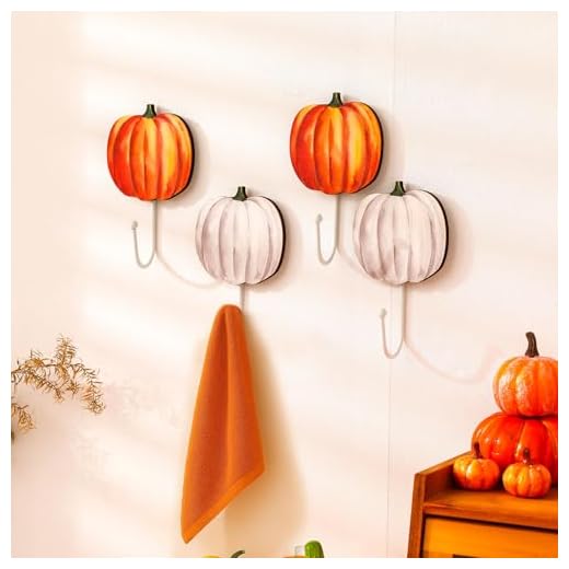 Weysat 4 Pcs Autumn Pumpkin Wall Hooks Pumpkin Key Holder Fall Towel Hooks Thanksgiving Wall Decor Heavy Duty Clothes Hanger for Fall Bathroom Living Room Decor