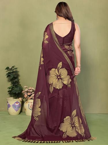 Image of Satrani Women's Shimmer Georgette Foil Printed Saree with Unstitched Blouse Piece
