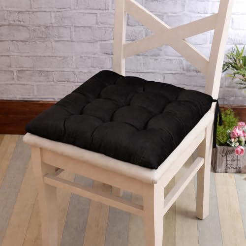 Image of Wakewell Pack of 1 Chair Pad, Chair Cushion Pad, Square Chair Pad with Ties, Soft Seat Cushions with Ties for Sitting, Pooja, Dining & Office Tables (Black, 45x45 cm (Pack of 1))
