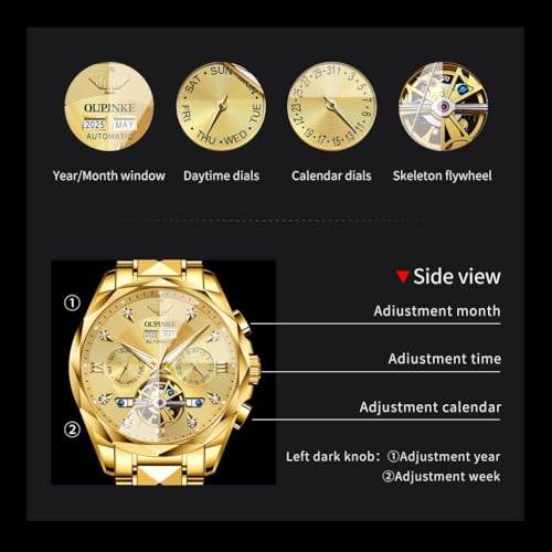 Image of OLEVS Men Automatic Watch Diamond Skeleton Mechanical Original Luxury Self Winding Wrist Watch for Men