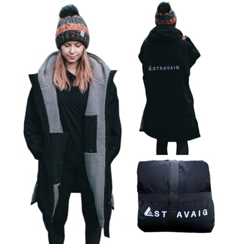 Wasserdichter Wickelmantel für Erwachsene – superweicher Fleece, winddicht, übergroß, zum Schwimmen und Wassersport, mit Kompressionsriemen