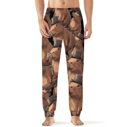 Capybara with Top Hat Men's Pajama Bottoms Sleep Lounge Soft Comfy Pants Sleepwear