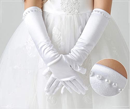 TINAYAUE Long Princess Costume Gloves for Little Girls Flower Girls Wedding Stretch Satin Gloves Party Fancy Dress Gloves4