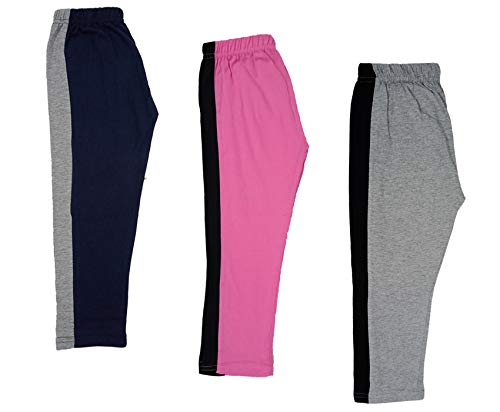 Image of IndiWeaves Girls Regular Fit Cotton Capri Pant (71800-100103108-IW-YY-P3-28 Grey, Pink, Navy Blue 8 Years-9 Years)