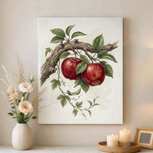Lienzo botánico de hojas rojas de 16x20 para decorar un dormitorio natural