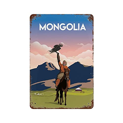 Lsjuee Plaque en étain en métal décoration mongolie affiche de voyage décor de cuisine signes en étain ferme maison décoration murale panneaux en métal