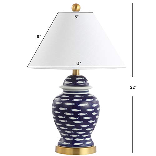 JONATHAN Y JYL6209A School of Fish 22" Ginger Jar Ceramic/Metal LED Table Lamp Coastal Cottage Bedside Desk Nightstand Lamp for Bedroom Living Room Office College Bookcase LED Bulb Included, Navy - Image 3