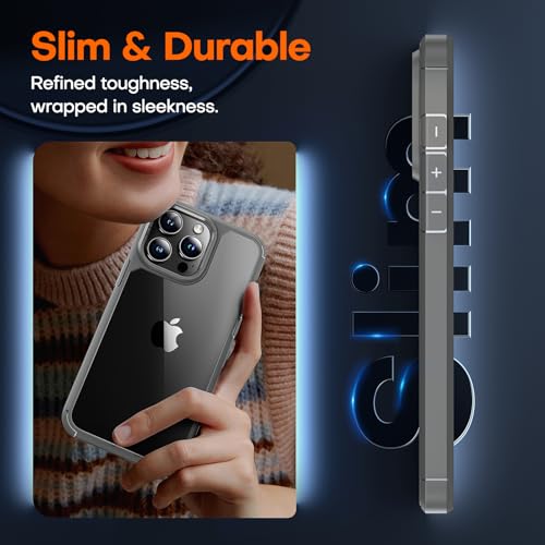 Image of TAURI for iPhone 15 Pro Max Case, with Screen Protector, Grey | Anti-Yellowing Military-Grade Protection Shockproof Slim Phone Case for iPhone 15 Pro Max