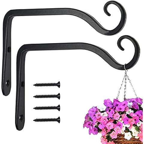 LOOGI Pflanzenhalterung Blumenampelhalter Eisen Wandhaken Blumenampel Wandhalter Haken 15cm zum Aufhängen von Pflanzer Vogelhäuschen Laterne Windspiele Wandleuchter - 2 Stücke Cover