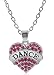 Small Silver Tone and Fuchsia/Pink Crystal Heart Shaped "DANCE" Necklace for Girls, Teens, Women