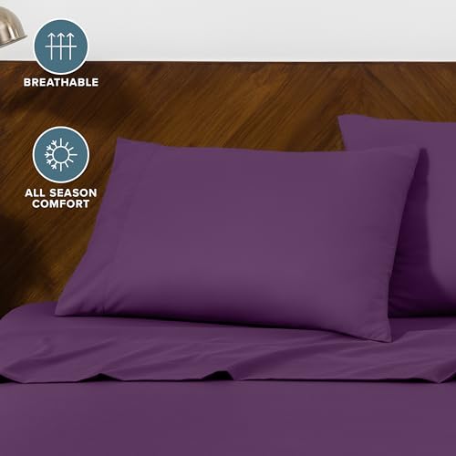 Image of Bare Home Microfiber Pillow Cases - Queen Size Set of 2 - Cooling Pillowcases - Double Brushed - Easy Care - Envelope Closure (Queen Pillowcase Set of 2, Plum)