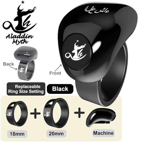 Image of Aladdin Fashion Tasbih Smart Ring, Tasbeeh Counters, Prayer Direction Indicator Guide,5 Azan Alarm Clock,Forgiveness,Electronic Rosary,Eid al-Fitr Eid al-Adha Ramadan Gift for men women, Black 18-20mm