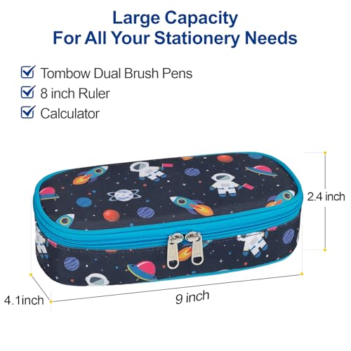 Image of Bagseri Pencil Case for Boys - Large Kids Pencil Pouch for School | Kids Pencil Case Wide Open, Boys Pen Bag with Multi-Slot, Cute Water Resistent Organizer for Stationery, Black Dinosaur