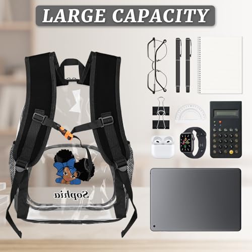 Personalized-Clear-Backpack with Name Custom-PVC-Clear-Bookbag Customized Text Heavy Duty Transparent Backpack,Cute Style,L4