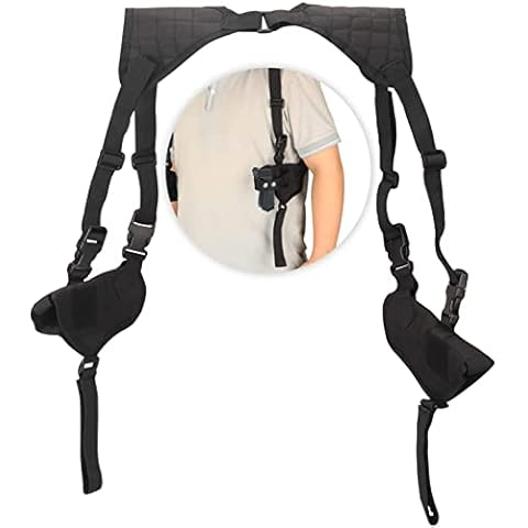Nylon Underarm Vertical Shoulder Holster, Concealable Double Shoulder Holster Pouch with Adjustable Straps Cover
