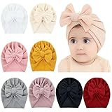 Cinaci 8 Pieces Super Soft Stretchy Baby Girl Turban Hats with Bow Knot Newborn Nursery Hospital Caps Bonnets Beanies Headwraps for Baby Girls Boys Infants Toddlers