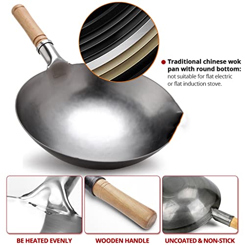 Wok con mango de madera para cocina tradicional 30 cm miniatura 3