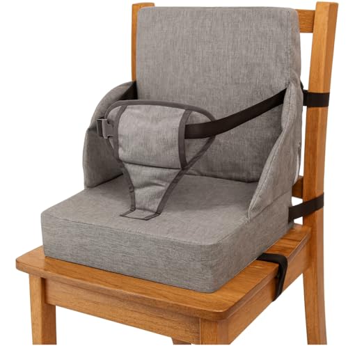 Image of Toddler Booster Seat for Dining Table Kitchen Chair - High Portable Cushion Child Kids Seats, Restaurant Eating Chair with Adjustable Straps & Non-Slip Base