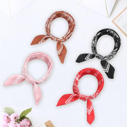 Image of Fishinsea 4 Pcs 27.5'' x 27.5'' Satin Silk Head Scarf Hair Scarves Large Bandanas Neck Scarf for Women Girls