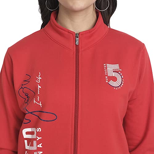 Image of Women Cotton Fleece Zipper Sweatshirt, Full Sleeves Winter Wear, Printed Banded Collar Sweatshirt for Womens