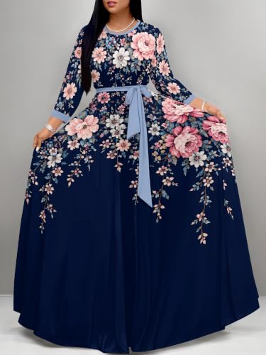 Image of Plus Size Maxi Dress for Women V Neck 3 /4 Sleeve Wrap Dress