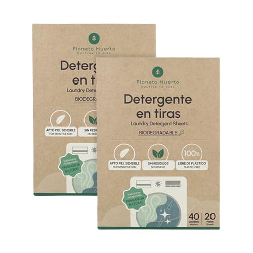 PLANETA HUERTO | Pack 2 x Eco-Tiras detergente y suavizante 80 lavados, Sin plástico, biodegradable, ultra concentrado - Eco-Tiras Apto para bebés y ropa delicada