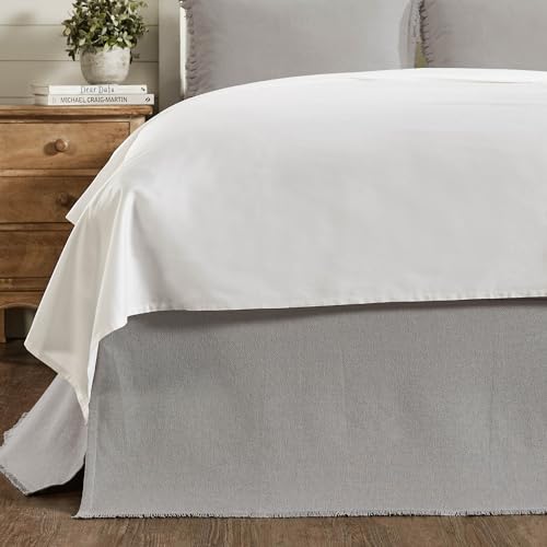 VHC Brands Burlap Dove Grey Fringed King Bed Skirt 78x80x17