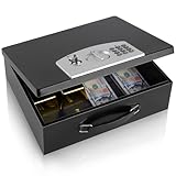 Dalmbox Portable Metal Safe Box with Digital Code Lock,Fire Resistant Storage for Documents, Fireproof Safe Box, Car, Home, Office and Outside, Black Box,Large