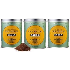 Saula Premium Gemalen Koffie, Pak 3 blikken van 250 gr. Organic 100% Arabica