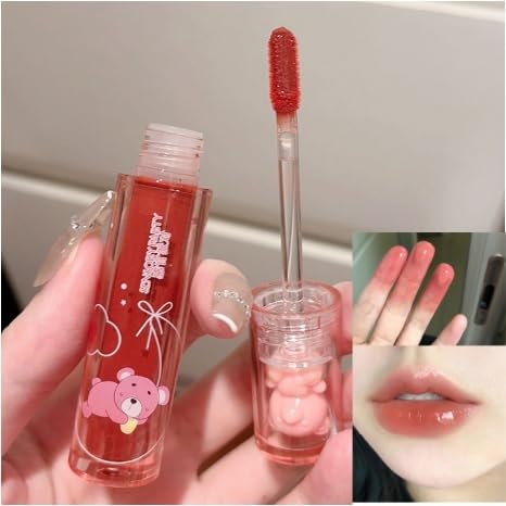 Juego de brillo de labios de oso de 6 colores, esmalte de labios, lápiz labial líquido, lindo oso brillo de labios, tinte de labios hidratante impermeable de larga duración para mejillas, maquillaje 2