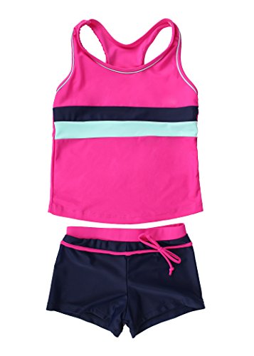 JerrisApparel Little Girls' Summer Two Piece Boyshort Tankini Kids Swimsuit (12-13/Tag Size 4XL, Rose) JerrisApparel Little Girls' Summer Two Piece Boyshort Tankini Kids Swimsuit (12-13/Tag Size 4XL, Rose)