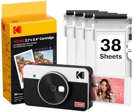 KODAK Mini Shot 2 Retro 4PASS 2-in-1 Instant Camera and Photo Printer (2.1x3.4 inches) + 68 Sheets Bundle, White