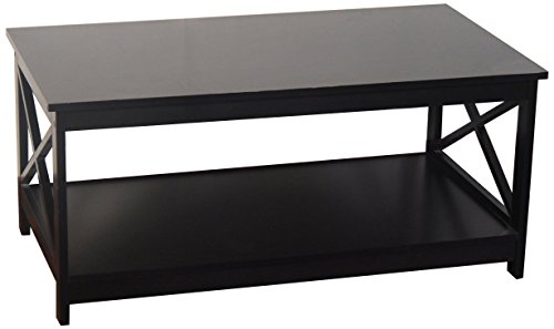 Espresso Finish X-Design Wooden Cocktail Coffee Table Shelf