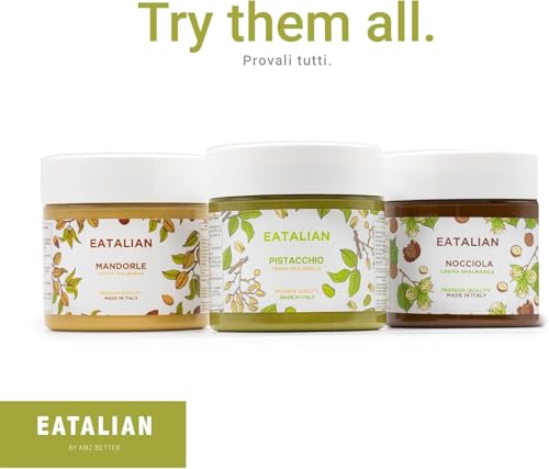 Image of EATALIAN by AMZ BETTER Pistachio Cream, 7oz /200 gr, Spreadable Pistachio Paste, Sweet and Unique Taste, Ideal on Bread, for Cakes, Dessert, Ice Cream, Excellent for Dubai Chocolate, Made in Italy