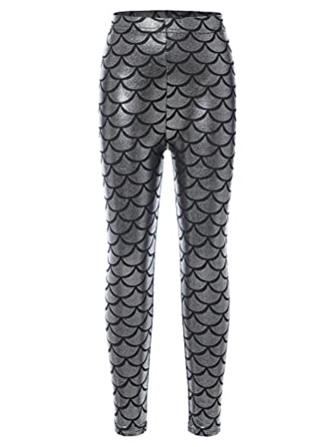 Aislor Girls Shiny Metallic Mermaid Leggings Fish Scale Tights Yoga Trousers Party Disco Club Dance Swim Pants Dancewear