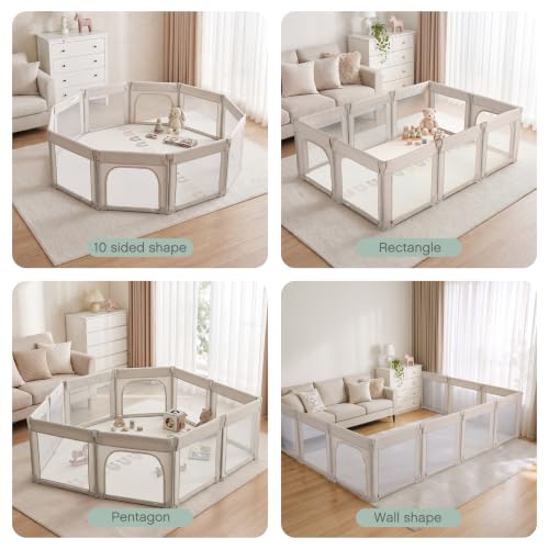 Image of Doradotey 10 Panel Foldable Baby Playpen for Toddlers 1-3, Adjustable Shape Large Indoor Playard, No Tools Assembly, 360 Breathable Mesh, Separate Washable Panels Safety Fence,Grey