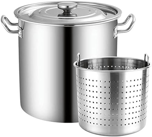 Olla honda de acero inoxidable de 45 cm con cubeta gruesa y colador para alta cocina doméstica