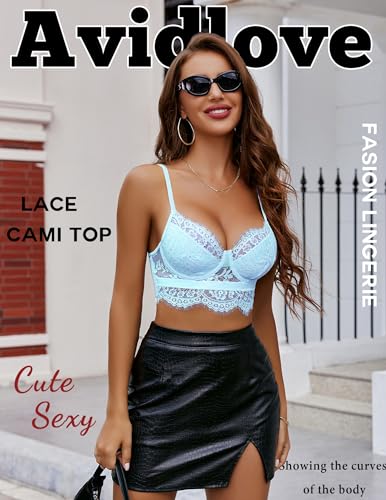 Image of Avidlove Lace Bralettes for Women Y2k Strap Bustier Cami Top V Neck Camisole Lingerie