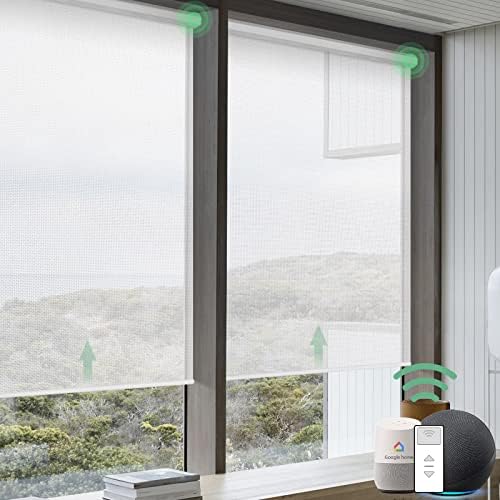 Yoolax Motorized Photo voltaic Shade Romote Management Mild Filtering Curler Blinds Clear Sight Auto Window Blinds (White)