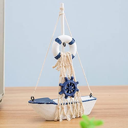 Wooden Sailing Boat Decoration Ocean Beach Sailboat Ship Model Art Crafts Set Ornament with Lifebuoy,Accessories for Home
