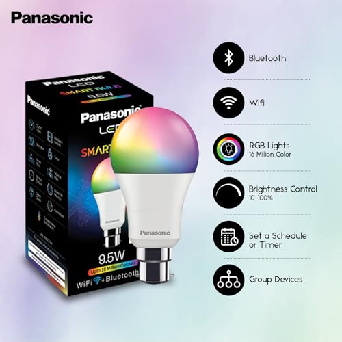 Panasonic LED 9.5W 5CH Smart Bulb with Music Sync Function Works with Alexa and Google Home (WiFi + Bluetooth), 16 Millions B22 Smart Bulb (Multicolor) image_3