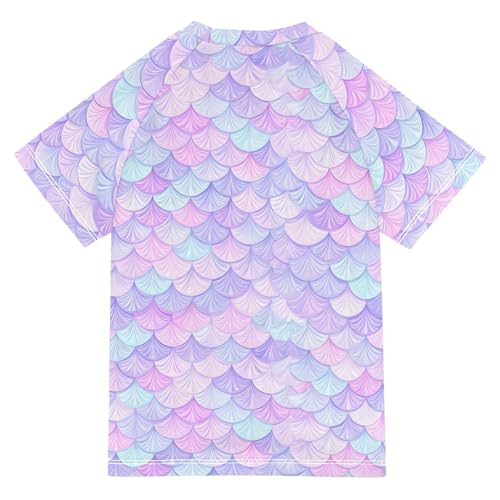 ALAZA Kids Rash Guard Girls Toddler Swim Shirts Short Sleeve Scale Rainbow Mermaid UPF 50+ 3T2