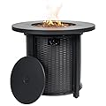 SENJOYS 30'' Round Gas Fire Pit, 50,000 BTU Steel Outdoor Fire Tables, Fire Table with Lid, Add Warmth & Ambience to Gatherings and Parties On Patio Deck Garden Backyard, Black.